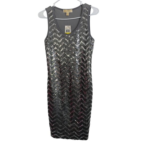 NWT Michael Kors Womens Sequin Chevron Tank Dress Gray Size M $200 Metalic 8474 - Picture 6 of 7